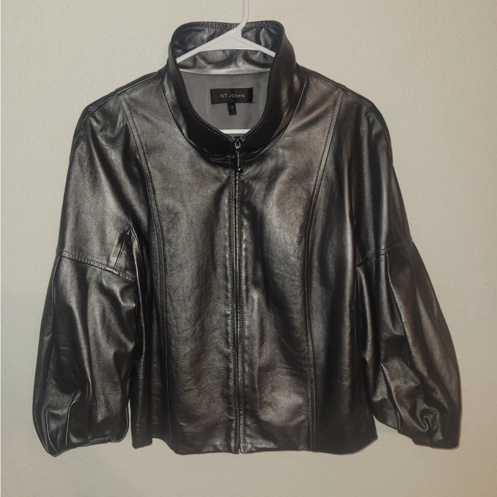 St. John women’s pearlised Napa leather grey jacket - Picture 7 of 12